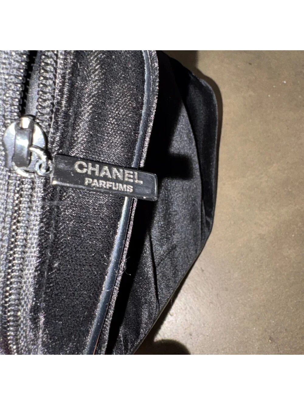Chanel Parfums Black Velvet Cosmetic Pouch with Zipper